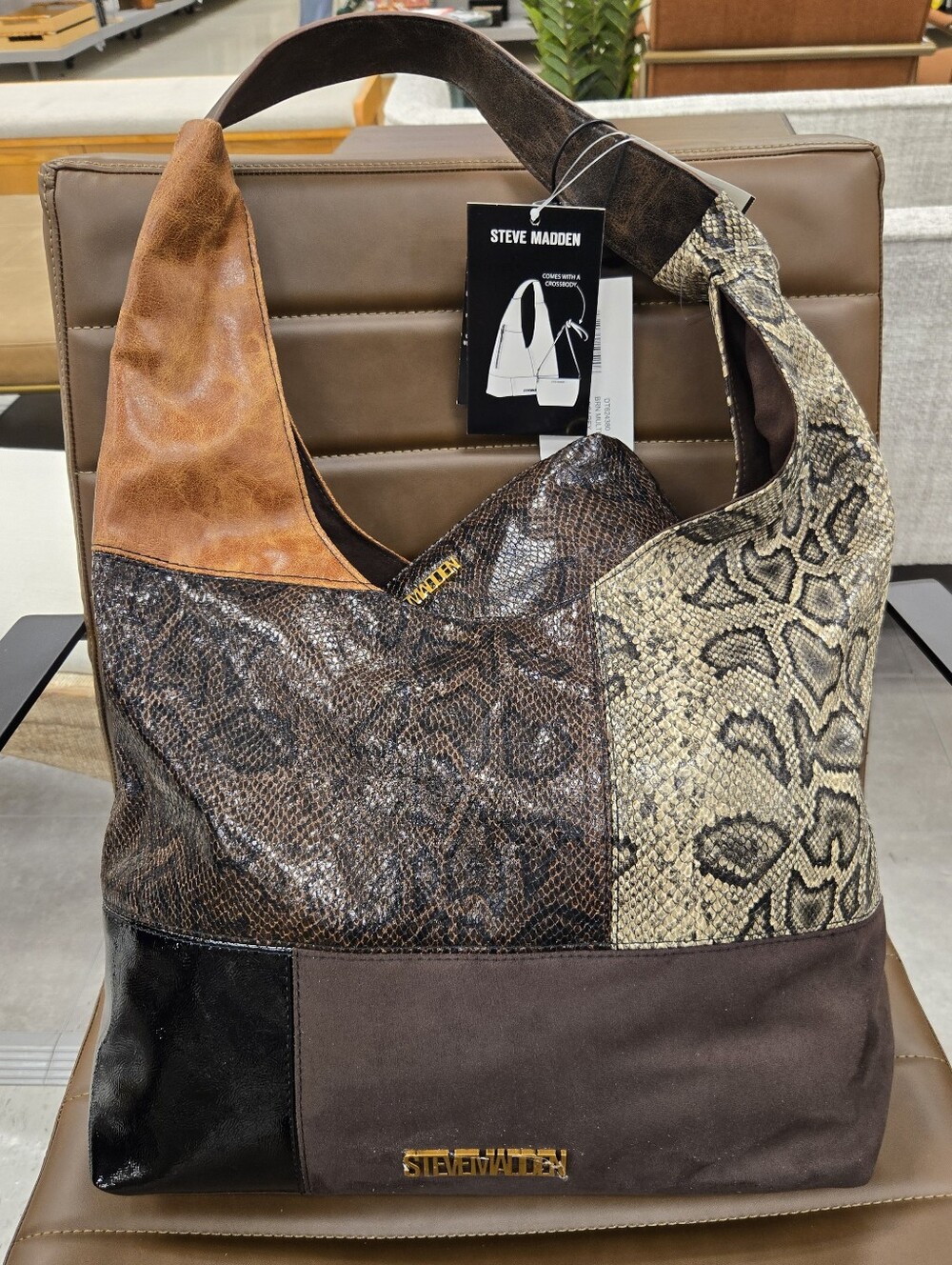 Steve Madden Patchwork Snake-Print Hobo Handbag